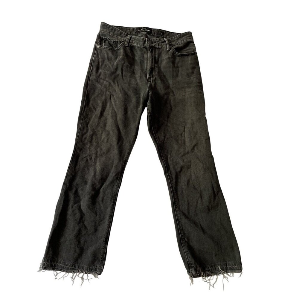 Lucky Brand Bridgette Cropped Flare Black Denim Size 2/26 Distressed Hem Jeans W